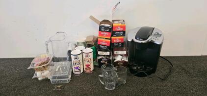 Keurig Single Serve Coffee Maker Platinum Series Bundle With K-Cups, Mugs, Pitcher & Supplies