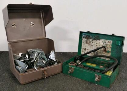 Greenlee Hydraulic Knockout Punch Set With 767 Hand Pump, 1/2" To 2" Capacity And Vintage Craftsman Case With Casters
