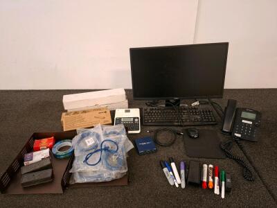 Dell Monitor (Powered On), Polycom Phone, Brother PT-2030 Labeler, Netgear Switch, Toner, Supplies, And More