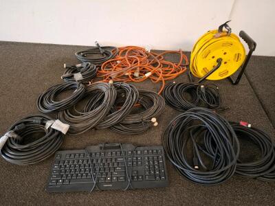 Bulk Computer AV Cable Bundle, Cherry KC 1000 Keyboard, Power Extension Cords, HDMI DVI XLR Coax