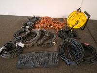 Bulk Computer AV Cable Bundle, Cherry KC 1000 Keyboard, Power Extension Cords, HDMI DVI XLR Coax