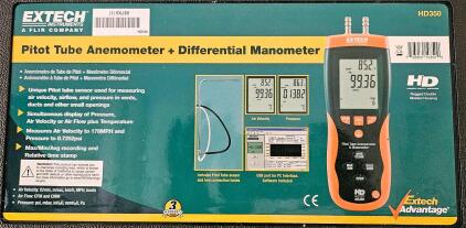 Extech HD350 Pitot Tube Anemometer + Differential Manometer, Measures Air Velocity & Pressure, Includes Accessories (New In Case)