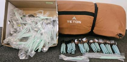 Teton Sports Outfitter XXL Camp Pad & 40+ Piece Blue-Handled Stainless Flatware Set