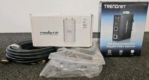 Ubiquiti Rocket M5 5GHz airMAX BaseStation + TRENDnet TI-IG30 PoE+ Injector, Cables Bundle