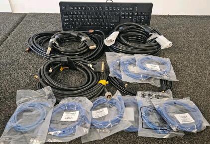 Assorted Network, HDMI, DVI & Coaxial Cables With Wired Keyboard, Monoprice Cat5e, 8 Ethernet