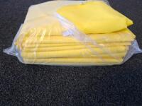 Assorted Household Linens & Drapery Items: Blue Grommet Curtains, Yellow Disposable Aprons, And Tablecloths - 8