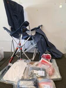 MAC Prestige Folding Camping Chair With Carry Bag And Cup Holder, Blue Sweater (New In Packaging), Face Masks, And More