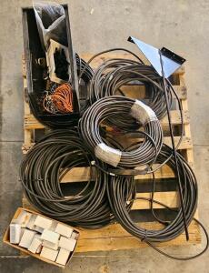 Pallet Of Heavy-Duty Antenna Plate/Pole & 400+ Ft Cable Kit With Hardware, Flanged Nuts, Locks, Chains