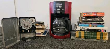 Intermatic T105 Mechanical Timer Switch, 120V 40A SPST, Steel, Original Vintage, Mr. Coffee Maker (Tested, Works), And Assorted Books