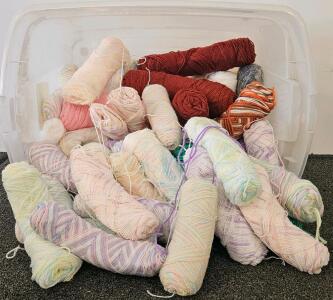 Assorted Acrylic Yarn Skeins/Balls, Mainly Pastels, And Tote