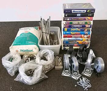 VersaBond 25lb Mortar, 8 Heavy-Duty Casters, Hardware, 12 Disney & Family VHS Tapes