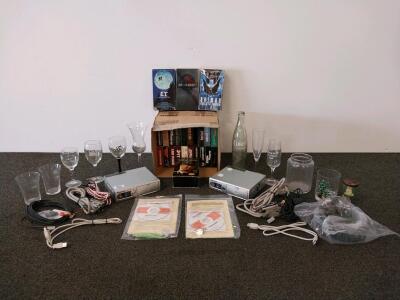 Panasonic AG-CPD15P P2 Drive Recorders (2x) With Cables, Keys, Software, Manuals, Accessories, Various VHS Tapes, And Glassware