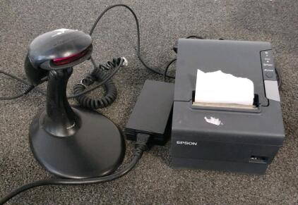 Epson TM-T88V Receipt Printer Bundle, Metrologic MS9520 Barcode Scanner, PS-180 Power Supply (powers on)
