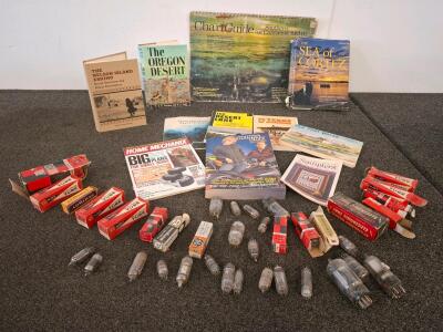 Vintage Book Lot & Vacuum Tube Collection &ndash; Oregon Desert, Sea of Cortez, Chart Guides, 27+ Tubes