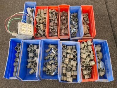 Bulk Lot Electrical Conduit Fittings: 1/2" & 3/4" Connectors, Elbows, Boxes, Covers, 200+ Pieces