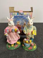 Assorted Easter Bunny Figurines, Themed Cushions, Ornaments & Flatware Lot - 13