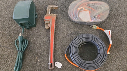 BN-LINK Outdoor Timer, RIDGID 18" Pipe Wrench, 60 ft Pipe Heating Cable, 16 ft Jumper Cables