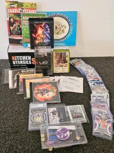 Mixed Lot&mdash;70 Football Cards (Incl. Graded RC), CDs, Books, UE Bluetooth Speaker, Kitchen Set