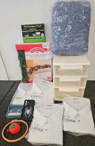 Oregon Trail Game, Holiday Pre-Lit Garland, 4 Chaplin 5XL Shirts, Storage, Crafts, Bedding Lot
