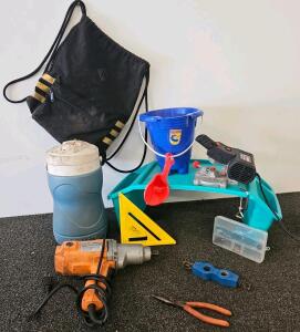 Drill Master 2" Bench Cut-Off Saw, 1/2" Impact Wrench (both tested, work), Pliers, Square, Accessories Lot