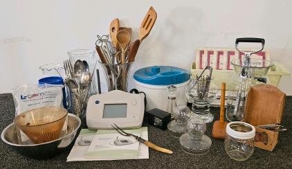 Mixed Lot: Kitchen Utensils, Glassware, Boston Scientific LATITUDE Device & Accessories (tested, works)