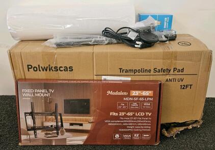 New HoperBriwght Floor Lamp w/Remote, Madalen TV Wall Mount 23-65", Polwkscas 12FT Trampoline Pad