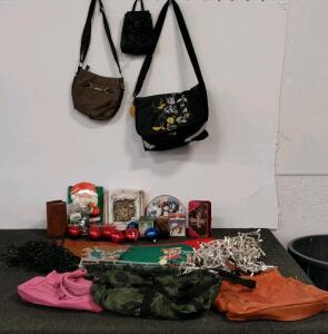 Large Assorted Lot - Handbags, Rosetti Purse, Looney Tunes Bag, Everglow 19 Lite Star, Holiday D&eacute;cor & Lights (XA)