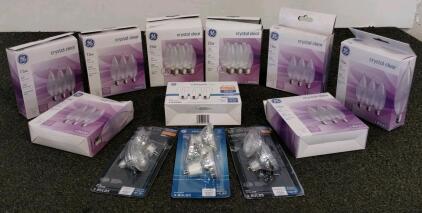GE Assorted Light Bulbs Lot &ndash; LED, Incandescent, Floodlights, 52 Bulbs, Candelabra & GU Bases (Shelf BX)