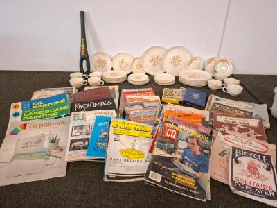 Garrett SuperWand 1165800 Handheld Security Metal Detector, 19&rdquo; Length, 360&deg; Detection, USA, unable to test. wheat dish set. books, cross stitch, piano and other music lession books (shelf L)