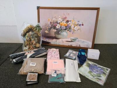 Amazon returns lot. Large wall art, Nativity sculpture, kids clothes, bath mats, carborater and more