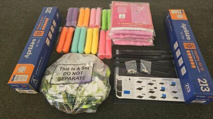 Mixed Lot: Aprilaire 213 Air Filters, Hair Curlers, President Barbie Costume, Display Case Kit, Easter Wreath