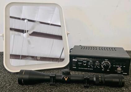 Pyle PCAU46A Stereo Amplifier, Simmons 3-9x40 Scope, LED Vanity Makeup Mirror