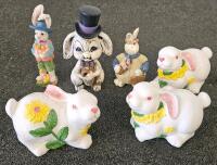 Easter/Spring Decor Lot: 16 Rabbit Figurines, 2 Wreaths, 2 Vases, and More (c) - 2