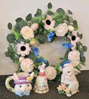 Easter/Spring Decor Lot: 16 Rabbit Figurines, 2 Wreaths, 2 Vases, and More (c) - 5