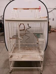 Large White Parrot Cage with Play Top, Rolling Stand, Perches, 32"x23"x63", For Medium/Large Birds