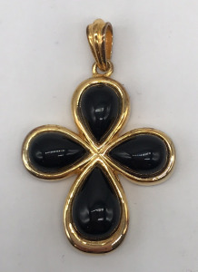 .925 Onyx Cross Pendant, Gold Toned Silver