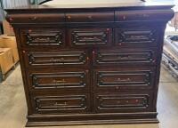 Traditional Dark Wood Chest of Drawers with Brass Hardware (10 Drawers) 64&rdquo;x22&rdquo;x55&rdquo;