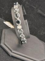 Oscar Friedman 925 Sterling Silver 24.50ct Blue Sapphire & 0.60ct White Sapphire Tennis Bracelet - 2