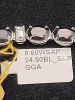 Oscar Friedman 925 Sterling Silver 24.50ct Blue Sapphire & 0.60ct White Sapphire Tennis Bracelet - 5