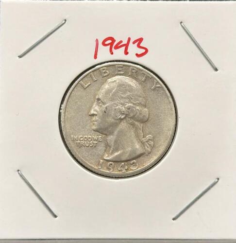 1943 Washington Quarter 90% Silver, George Washington Design, Reverse Obscured, 2x2 Holder
