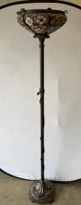 Tiffany-Style Stained Glass Torchiere Floor Lamp, Floral Motif, Metal Base, 66&ndash;72" Tall Sp-8