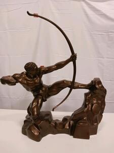 Large Bronze Archer Sculpture &ndash; Classical Male Nude with Bow, 28" x 28" x 13", Brown Patina