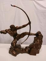 Large Bronze Archer Sculpture &ndash; Classical Male Nude with Bow, 28" x 28" x 13", Brown Patina
