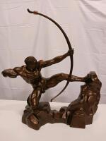 Large Bronze Archer Sculpture &ndash; Classical Male Nude with Bow, 28" x 28" x 13", Brown Patina - 2