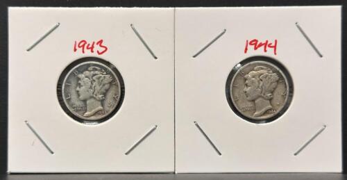 1943-S and 1944 Mercury Dimes &ndash; 90% Silver, Circulated Condition