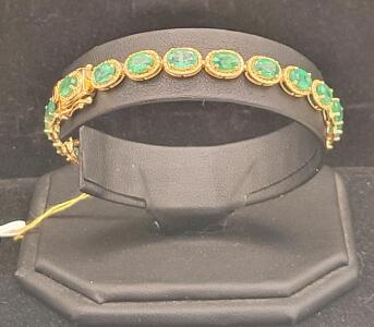 Oscar Friedman Emerald & Diamond Tennis Bracelet, 22 Oval Gems, 9.72ctw, 925 Silver/Gold, 7"