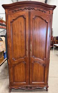 French Provincial Armoire, Solid Wood, Ornate Brass Handles, 85" x 55" x 25"