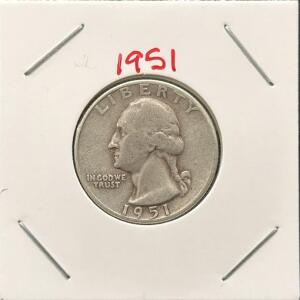 1951-S Washington Quarter, 90% Silver, San Francisco Mint, Key Date, 25&cent; U.S. Coin