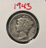 1943-D & 1944-S Mercury Dimes, 90% Silver, Circulated, WWII Era, Adolph Weinman Design - 2