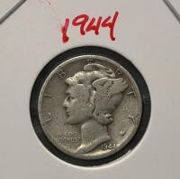 1943-D & 1944-S Mercury Dimes, 90% Silver, Circulated, WWII Era, Adolph Weinman Design - 3